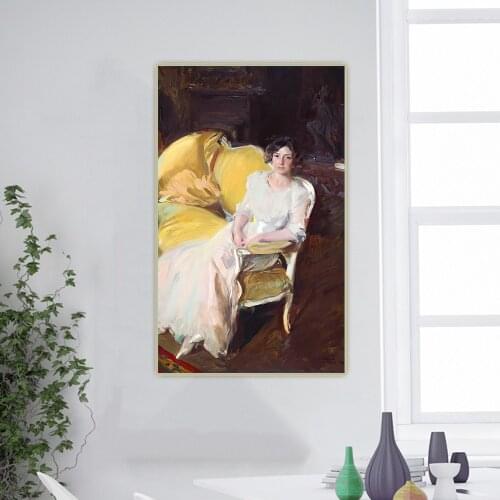 Citon Joaquin Sorolla《Clotilde Sitting On A Sofa》Canvas Art Oil Painting Artwork Poster Decorative Wall Decor Home Decoration