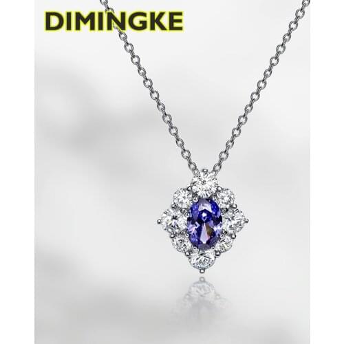 DIMINGKE Natural 6*9 Sapphire Pendant Necklace 100% S925 Sterling Silver Jewelry Party Woman Birthday Commemorative Gift