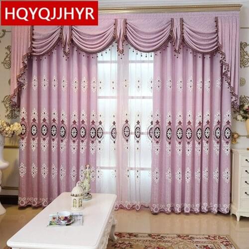 Europe luxury purple embroidered Curtains for Living Room High-end villa curtain Cloth for Bedroom Kitchen/Hotel Window Curtains