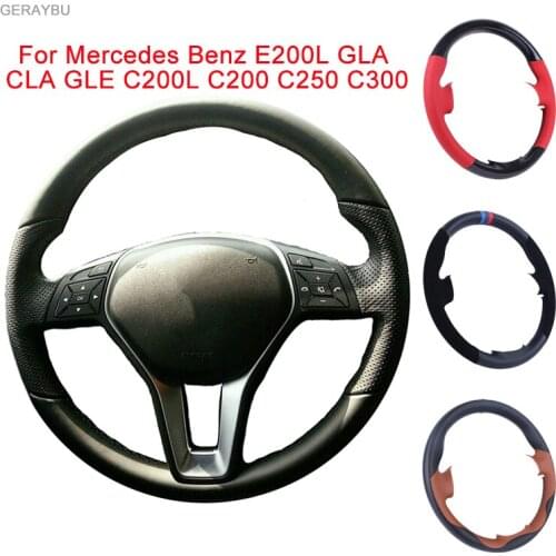 GERAYBU Custom DIY Black Leather Hand-sewn Car Steering Wheel Cover For Mercedes Benz E200L GLA CLA GLE C200L C200 C250 C300