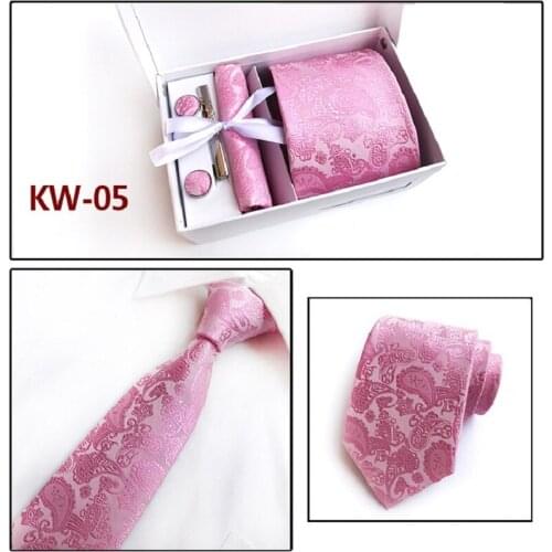 HOOYI Tie Set 8cm Ties for Men Tie Clip Handkerchief Gift Box Pocket square Cufflinks