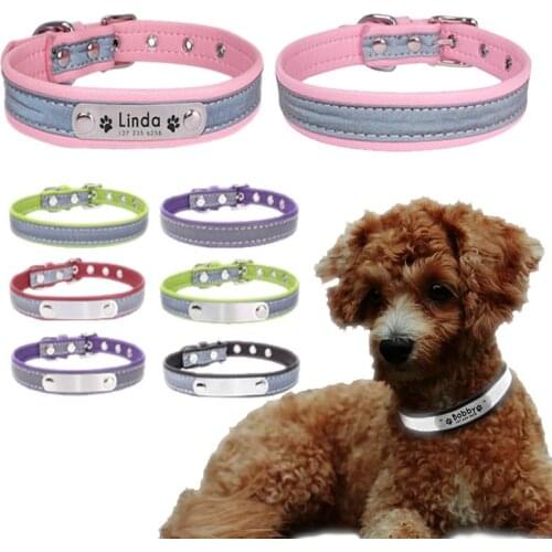 Personalized Dog Collar Leather Reflective Cat Collar Custom Engraved ID Tag Engraved For Puppy Large Dogs Pet accessories