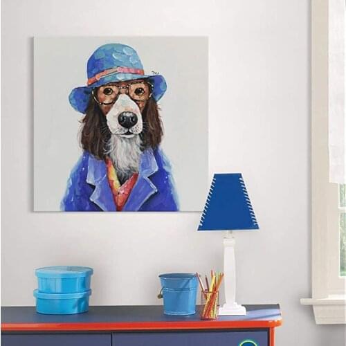 Hand-painted Lovely Dog Picture Cartoon Cute Animal Oil Painting Kids Room Decorative Item Canvas Paintings Wall Art For Home