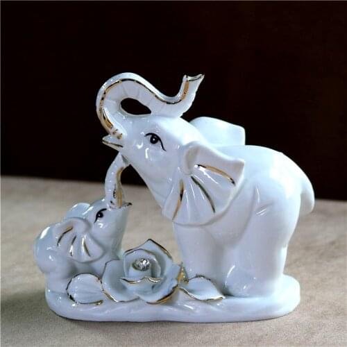 CERAMICS MOM AND BABY ELEPHANT MINIATURE PORCELAIN ELEPHANT FIGURINE HANDICRAFT ORNAMENT DECOR BIRTHDAY GIFT FOR MOTHERS DAY