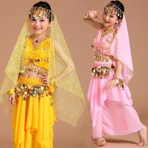 Children Belly Dance Costumes Suit for Girls India dancing Stage Performance Suit Kid Belly Dance 5 pieces set 6 colors
