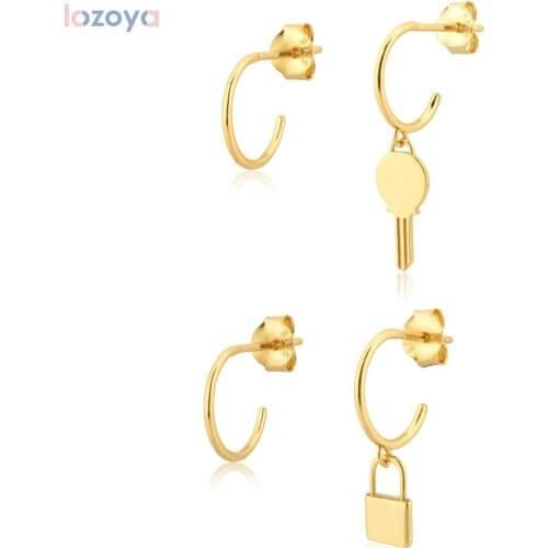 Lozoya 925 Sterling Fashion Fine Jewelry Silver Slim Locker Key Dangle Charm Drop Earring Piercing Pendiente Tiny Gift Clip
