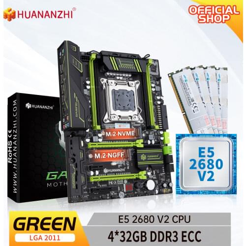 HUANANZHI X79 GREEN 2.49 X79 motherboard with Intel XEON E5 2680v2 with 4*32G DDR3 RECC memory combo kit set NVME SATA USB3.0