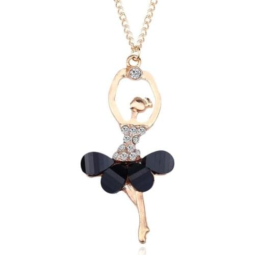 Cute Girls Crystal Ballet Girl Choker Necklace Women Fashion Gold Color Dancing Girl Pendant Necklace Female Jewelry Party Gift