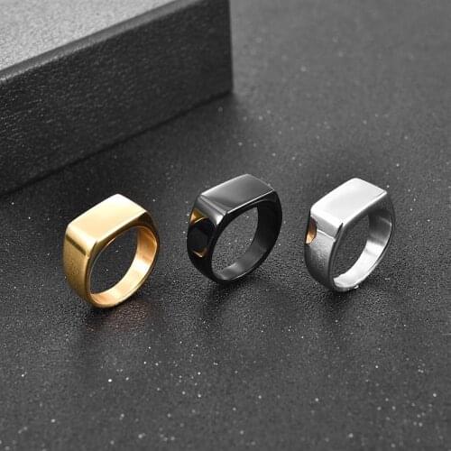 Fashion Men Ring Stainless Steel Simple Style Black Golden Silver Color Square Ring Charm Hiphop Male Jewelry Party Gift