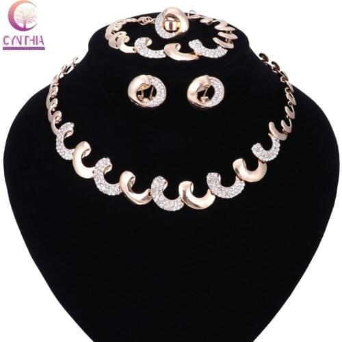 Fashion Women Crystal Jewelry Sets Necklace Earrings Bracelet Ring Spiral shape Pendant For Party Wedding Daily Wear Gift