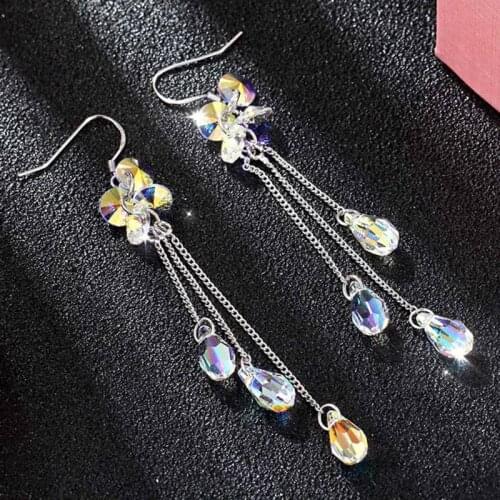 Trendy Luxury Crystal Long Tassel Dangle Earrings for Women Girl Exaggerate Statement Drop Earrings Fashion Party Jewelry Gift