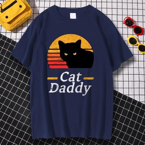 Black Cat Daddy Print Menswear Cartoon S-XXXL Tshirts Comfortable Summer Loose T Shirt Hip Hop Tee Clothes Crewneck T Shirts Men