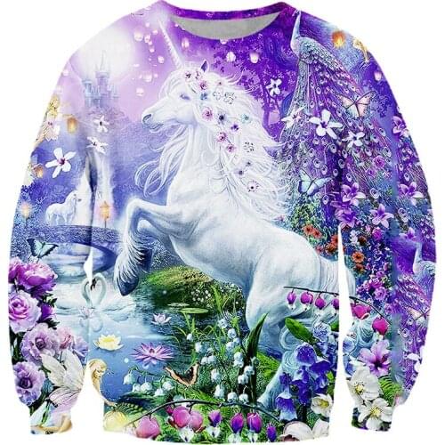 LCFA Mens 3D Sweatshirt Print Purple Horse Hoodies Animal Sweatshirts Man Hip Hop Long Sleeve Crewneck Pullovers Sweats Jumpers