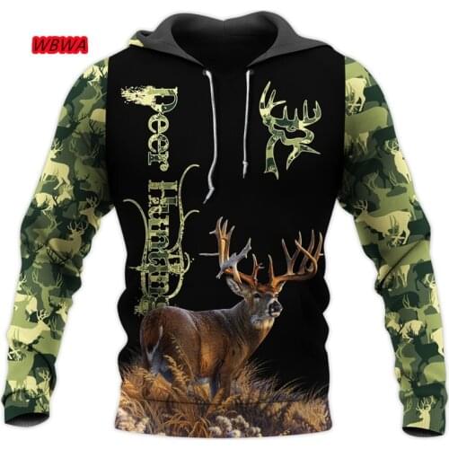 WBWA Hunting deer 3D Printed Mens hoodies Harajuku Streetwear Pullover Autumn Hooded Sweatshirt Unisex Casual Jacket Tracksuit