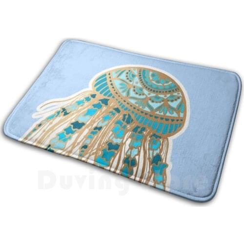 Blue And Gold Jellyfish Mandala Soft Non-Slip Mat Rug Carpet Cushion Blue Jellyfish Gold Jellyfish Jellyfish Jelly Sea
