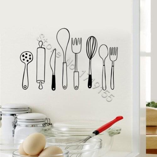 YOYOYU Wall Decals Retro Utensils Design Mural Kitchen Vinyl Wall Stickers Culinary Essential Kitchen Decor Home Decor DIY ZW443