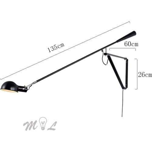 Nordic wall + iron wall lamp art decoration led bedroom lamp wall lamp long arm rotating wall lamp E27