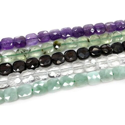 Natural Amethyst Prehnite Smoky Quartz Angelite Stone Beads 15'' Faceted Square DIY Loose Beads For Jewelry Making Beads