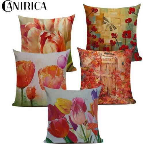 Flower Pillow Cover For Sofa Cushion Cover 45x45cm Linen Decorative Pillows Oil Painting Throw Pillows Farmhouse Home Decor Gift