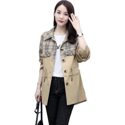 2021 New Women Windbreaker Outerwear British Style Long Coats Female Spring Autumn Trench Coat Casual Plaid Overcoat Femme
