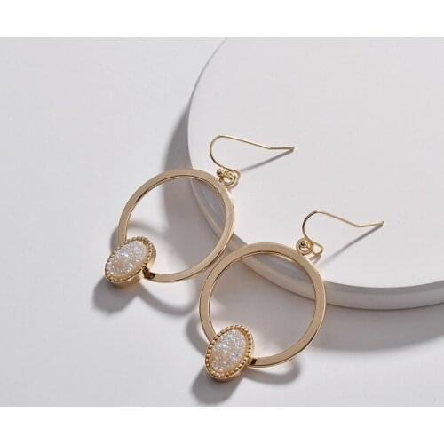 New Faux Copper Border Oval Druzy Quartze Drop Earrings Fashion Jewelry Cute Quartz Oval Hook Earrings for Women