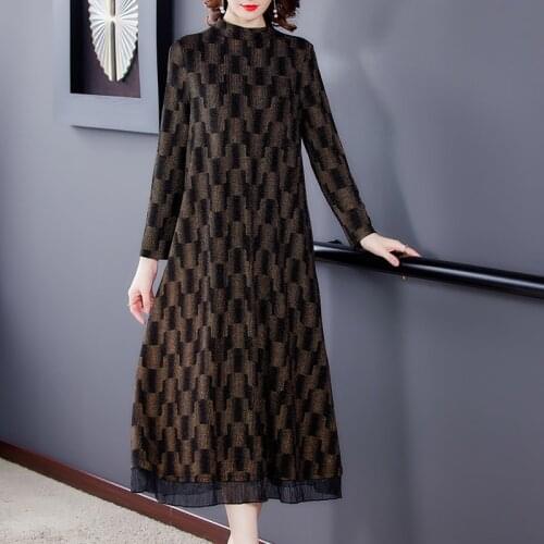 Autumn Winter Vintage Print Loose Midi Dress 2021 Casual 4XL Plus Size Long Sleeve Dresses Women Elegant Bodycon Party Vestidos