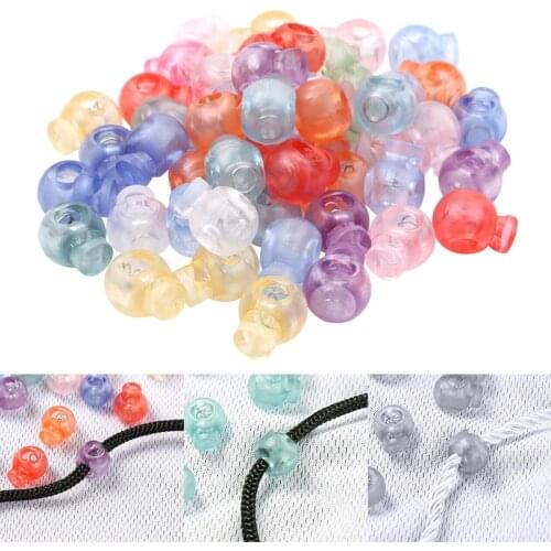 100Pcs Spring Loaded Round Toggle Stop Cord Locks End Plastic Single Hole Stopper Sewing supplies Color Transparent Buckle