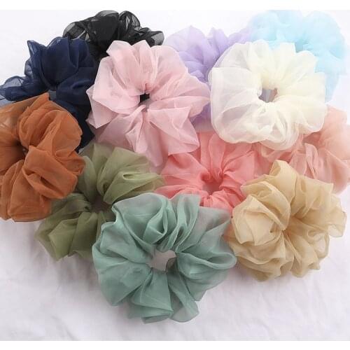 New Chiffon Organza Elastic Hair Bands For Women Girls Solid Color Scrunchies Headband Hair Ties Ponytail Holder Hair Accessory