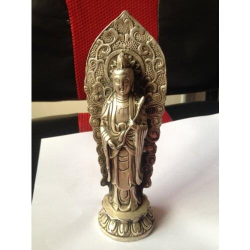 16.2 cm */ Miao silver carved Buddha had the Buddha statue standing on the lotus metal handicraft