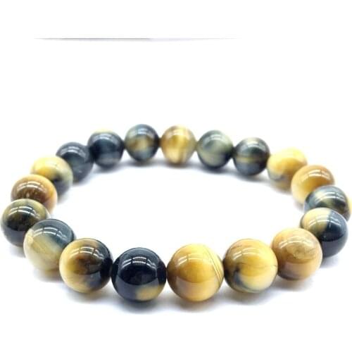 High Quality Natural Golden Blue Tiger Eye Bead Bracelet 6 mm 8 mm 10 mm Elastic Bangle Round Stone Jewelry Woman Man Gift