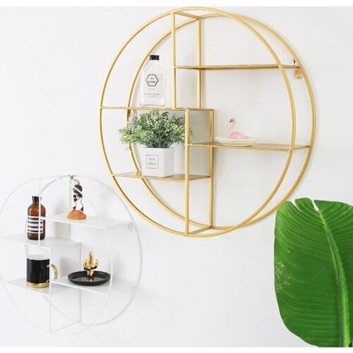 Nordic iron shelf modern simple living room wall hanging creative circular wall storage shelf wall hanging decor