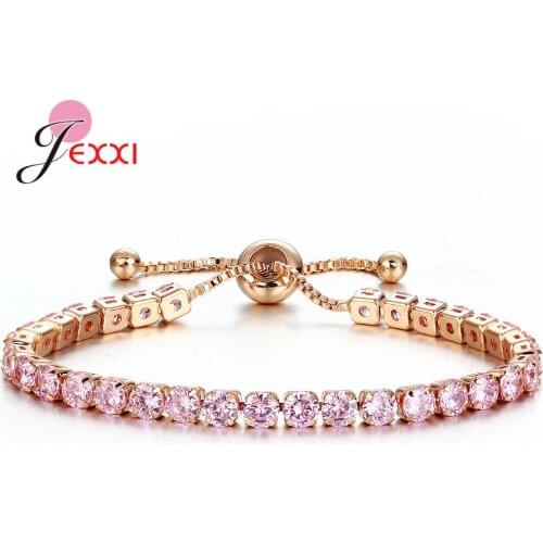 Hip Hop Bling Shimmer 925 Sterling Silver Cubic Zirconia Tennis Chain Bracelets Rhinestone Women Link Chain Jewelry Gold Color