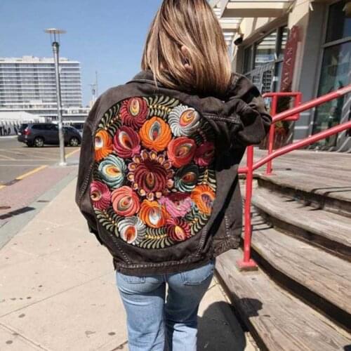 2020 Boho Oversized Embroidered Denim Jacket Black Casual Chic Winter Clothing Women Coat Clothes Fashion Autumn Blouson Femme