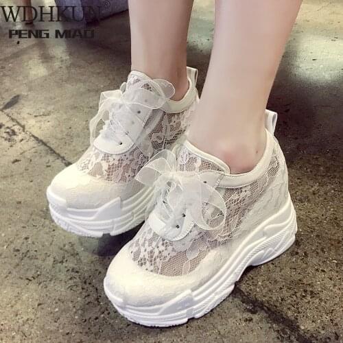 NEW Classic Women Mesh Platform Sneakers Trainers White Shoes High Heels Wedges Outdoor Shoes Breathable Casual Shoes Woman