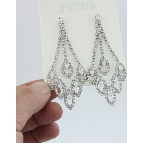 Ladies temperament fashion zircon exaggerated needle personality evening dress bridal earrings long female earrings