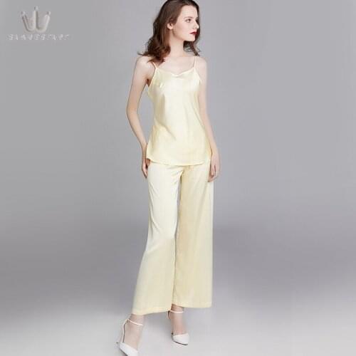 Women Sexy Sleepwear Summer Nightwear Faxu Silk Camisole for Women Pajamas Set Elegant Sexy Leisure Solid Pajama Sets Women