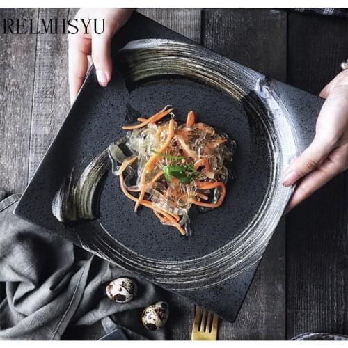 1PC RELMHSYU Japanese Style Retro Ceramic Square Sushi Plate Dessert Fat Dinner Plate Restaurant Tableware