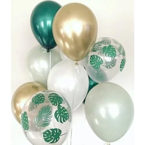 12inch Palm Leaf Latex Balloons Transparent confetti Balls Summer Wedding Hawaii Tropical Party Decor Air Helium Balloons Global