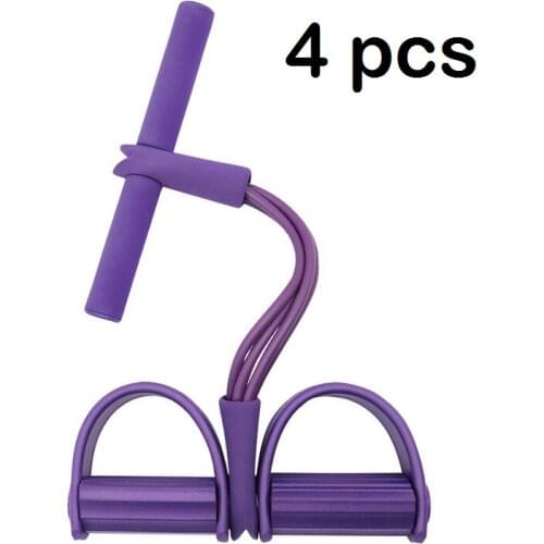4 Pcs Four tube home rope pedal exerciser tractor elastic calf rope sit-ups abdomen leg tensioner foot puller