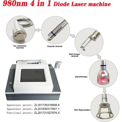 4 in 1 980 nm Diode Laser Machine For Skin Fungal Infection Images Vascular Veins Removal Laser Physical Therapy Device