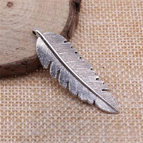Free shipping 23pcs 44x14mm antique silver Feather trumpet charms diy retro jewelry fit Earring keychain hair card pendant