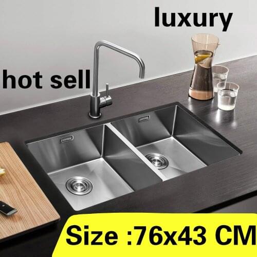 Free shipping Apartment kitchen manual sink double groove standard do the dishes 304 stainless steel luxury hot sell 76x43 CM