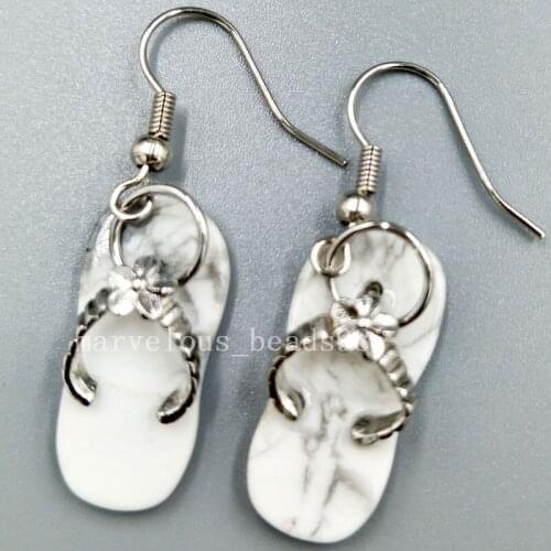 Free shipping Fashion Jewelry White Howlite Shoe Art Women Men Dangle Earrings MC5208