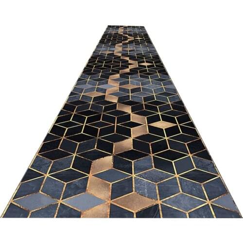 Black Golden Geometric 3D Carpet Long Corridor Rug Nordic Geometric Hotel Runner Rug Hallway Home Entrance Door Mat Anti-Skid