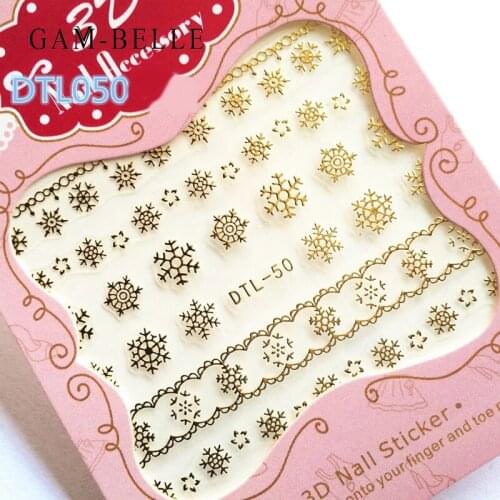 GAM-BELLE 1 Sheet Snowflake Design Nail Sticker Black Gold Flower Christmas Nail Art Decals Adhesive Decoration Accessories