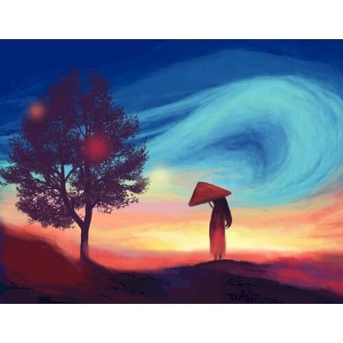 GATYZTORY Painting By Numbers Kits Girl Under The Stars Scenery Oil Paints Diy Wall Art Picture Drawing On Canvas Acrylic Paint