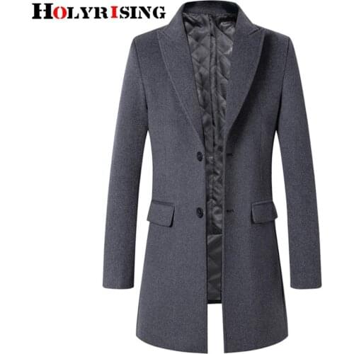 Holyrising Men Wool Jackets Thicken Overcoat Chic Slim Peacoat Formal Jacket Fit Outwear Solid Mid Long Coats M-4XL Size 19283-5