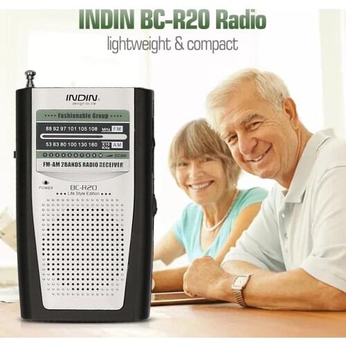 INDIN BC-R20 AM FM Battery Operated Portable Pocket Radio Mini Radio Music Player Operated 2 AA Battery Wireless Speaker Outdoor