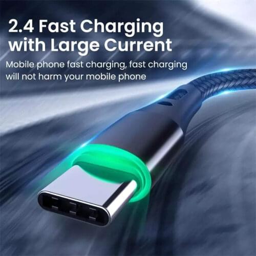 2.4A 1M 2M 3M LED USB C Cable Mobile Phone Cable Fast Charging Micro USB Type-C Data Cord Android Charger For Samsung S20 Huawei