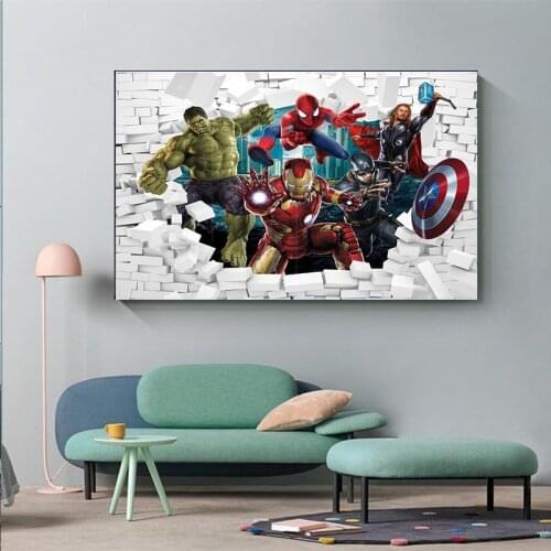 Marvel Avengers Superhero Movie Canvas Painting Iron Man Spiderman Comic Prints and Posters Wall Pictures for Living Room Decor